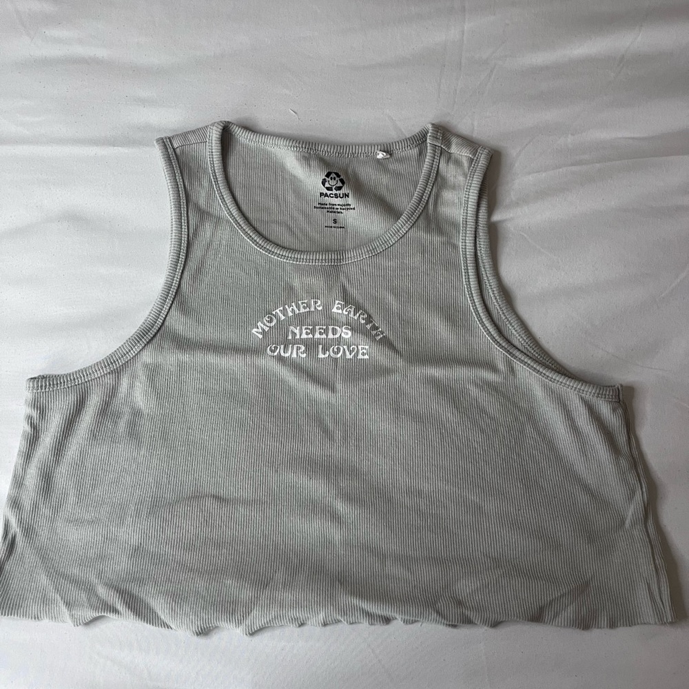 Sage green Tank top “mother earth needs our love”